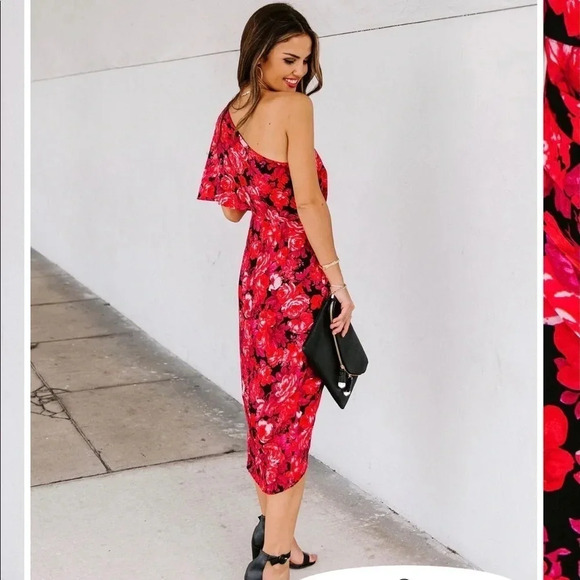 One shoulder floral drape dress - Picture 4 of 7